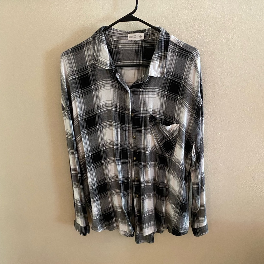 Maurices Black and White Plaid Button Down Shirt